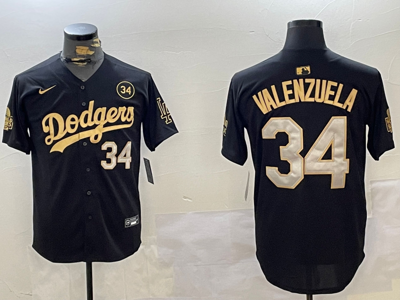 Men Los Angeles Dodgers #34 Valenzuela 2024 World series patch black jersey 20241120125->los angeles dodgers->MLB Jersey